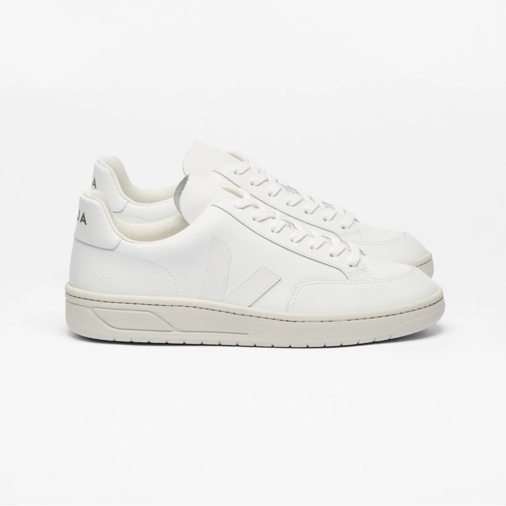 Veja (V-12 LEATHER WHITE) All-White Leather Sneakers
